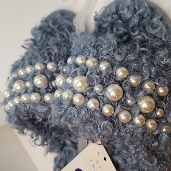 Brand New Women's Adrienne Slip On Embellished Pearl Slide Slippers Blue - Picture 3 of 3